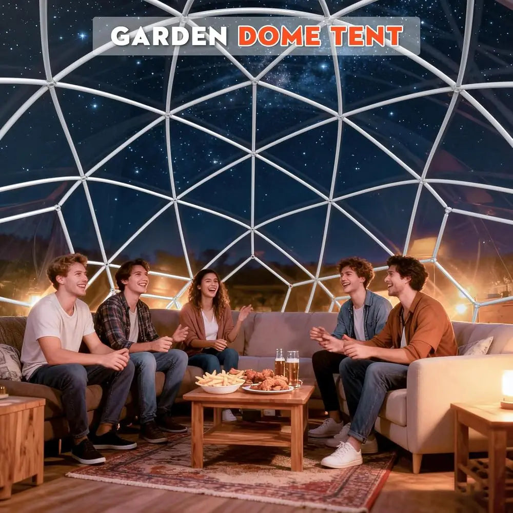 12-Foot Geodesic PVC Dome Tent, Waterproof Outdoor Bubble House with 2 10M Light Strings for Garden, Patio, Events