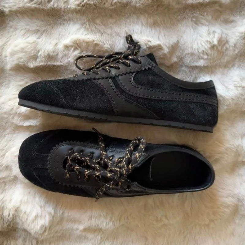 Women's Sneakers Shoes New Style Genuine Leather Retro German Training Shoes Fashionable Luxury Flat Thin Sole Shoes
