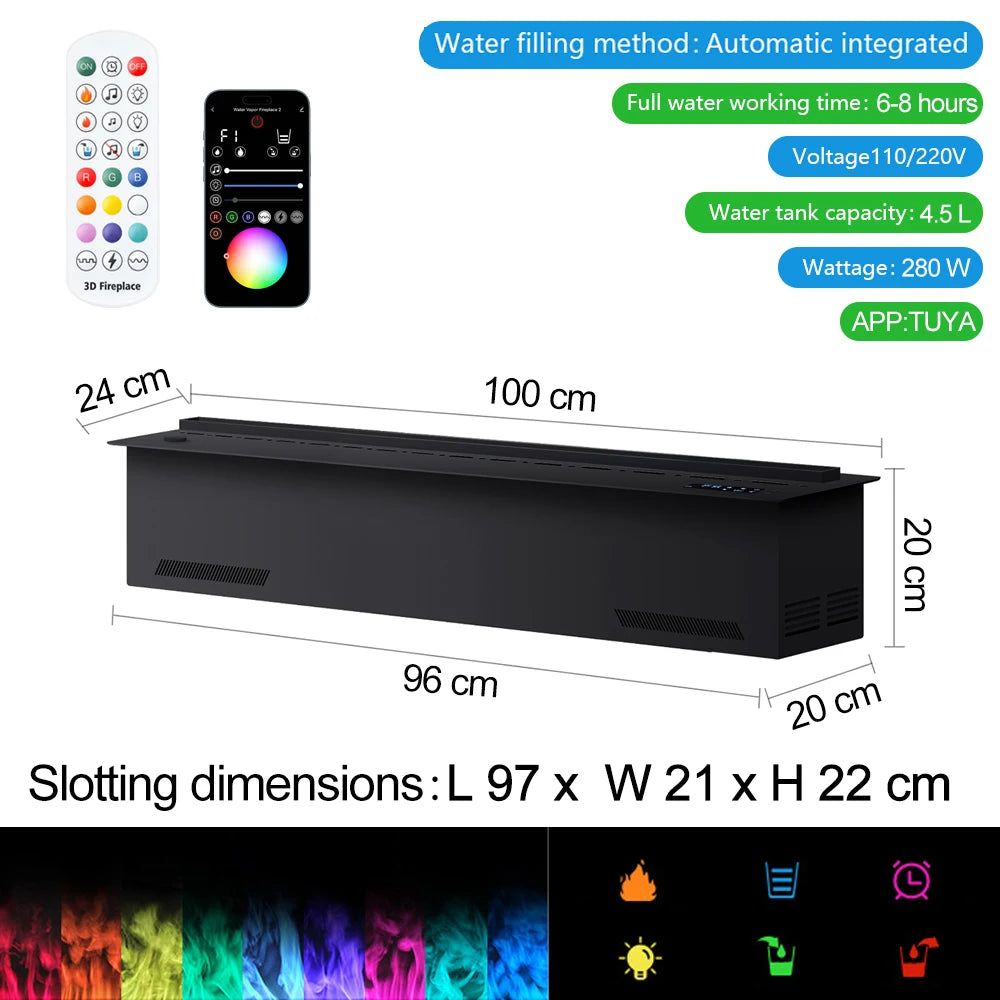 Smart Home 3D Atomized Fireplace with LED Colorful Flame ECO Water Vapor Indoor Electric Fireplace for TV Wall Living Room Decor