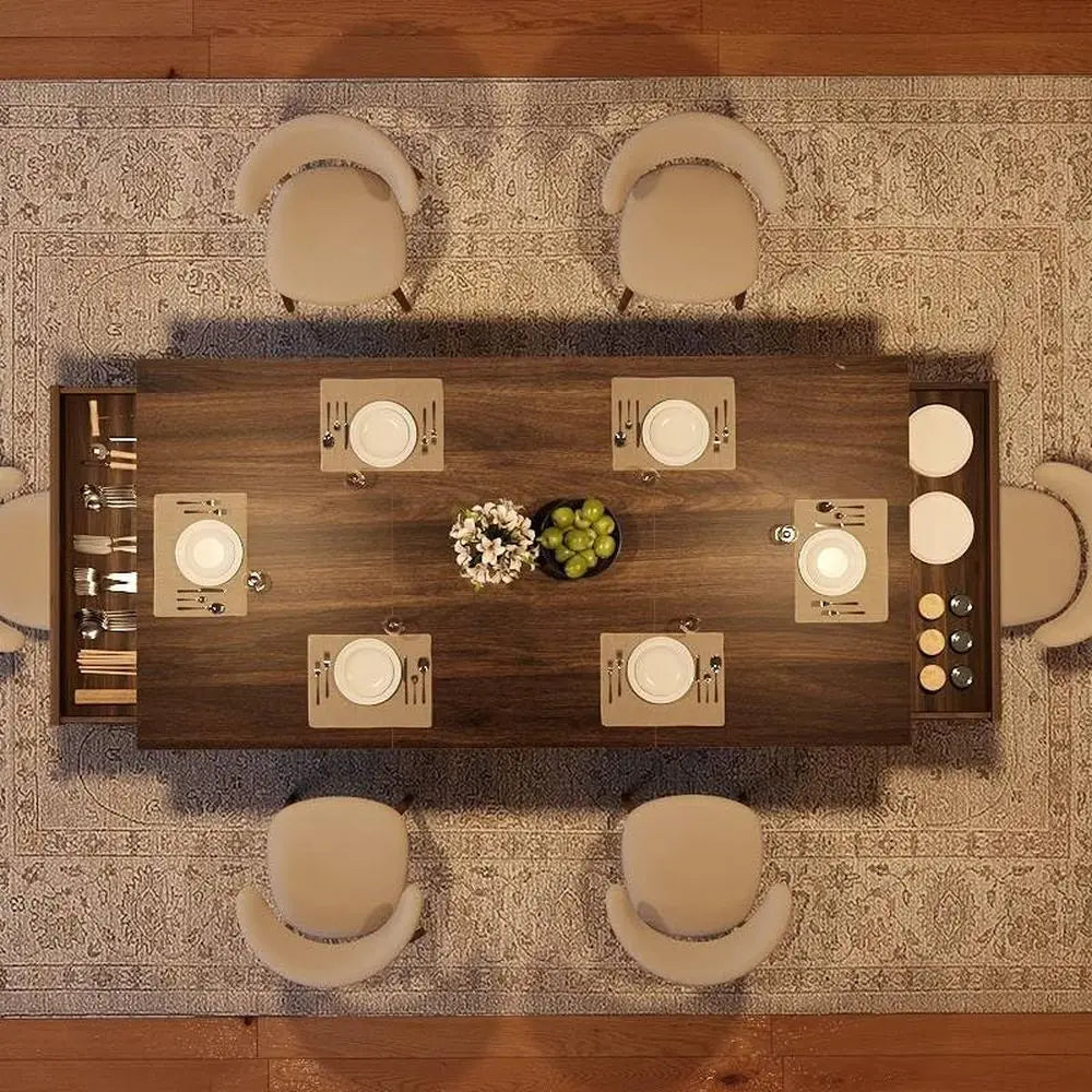Rectangular Wooden Dining Table for 6-8, Large Kitchen Table with Double Pedestal Base, Sturdy Frame, 71-Inch, Suitable for Dinn