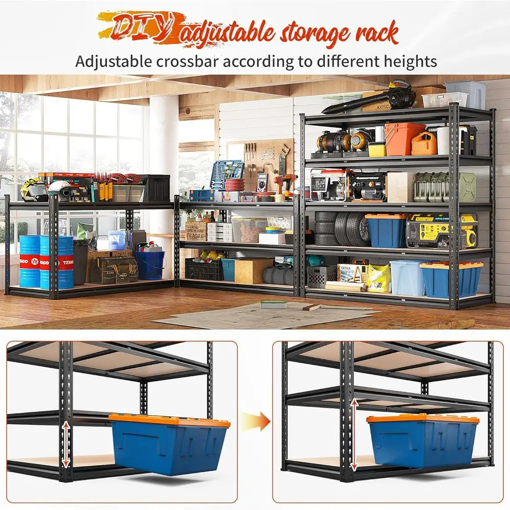 48" W Garage Shelving 3020LBS Storage Shelves 5 Tier Heavy Duty Shelving Adjustable Garage Shelves or Basement