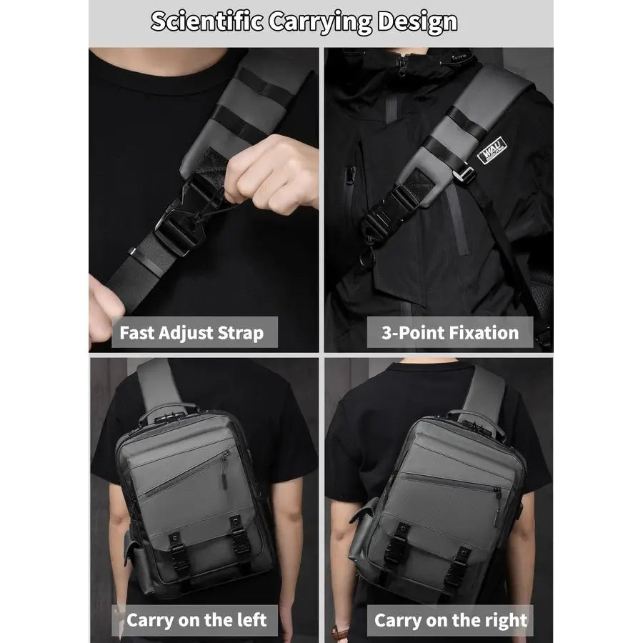 Sling Bag for Men Women, Sling Backpack Crossbody Bag Fits 14 inch Computer with USB Port Antitheft