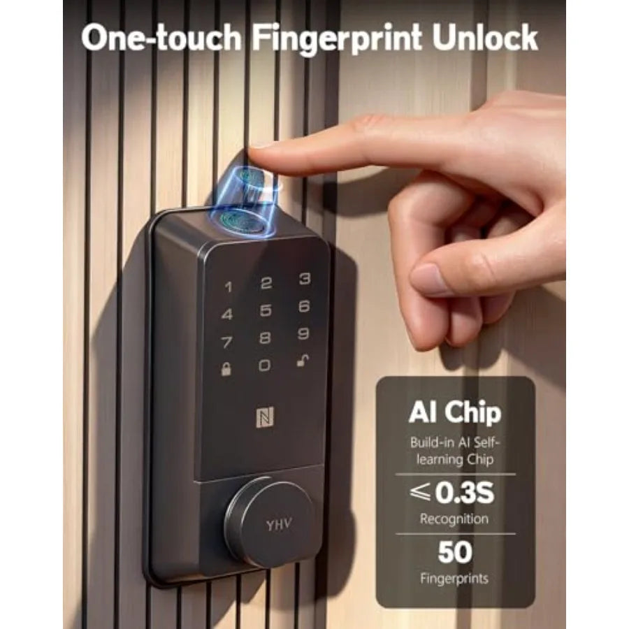 Keyless Entry Door Lock Fingerprint Smart Lock with Apple Home Safety Deadbolt Supports Apple Homekit with Code Built-in Wi-Fi