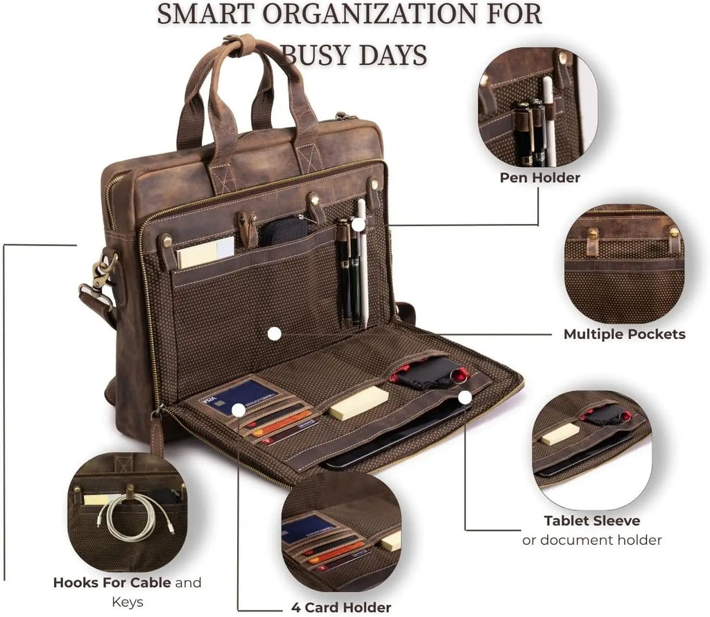 Leather Messenger Bag for Men - Laptop Case, Office Briefcase, Computer Satchel for Laptops,