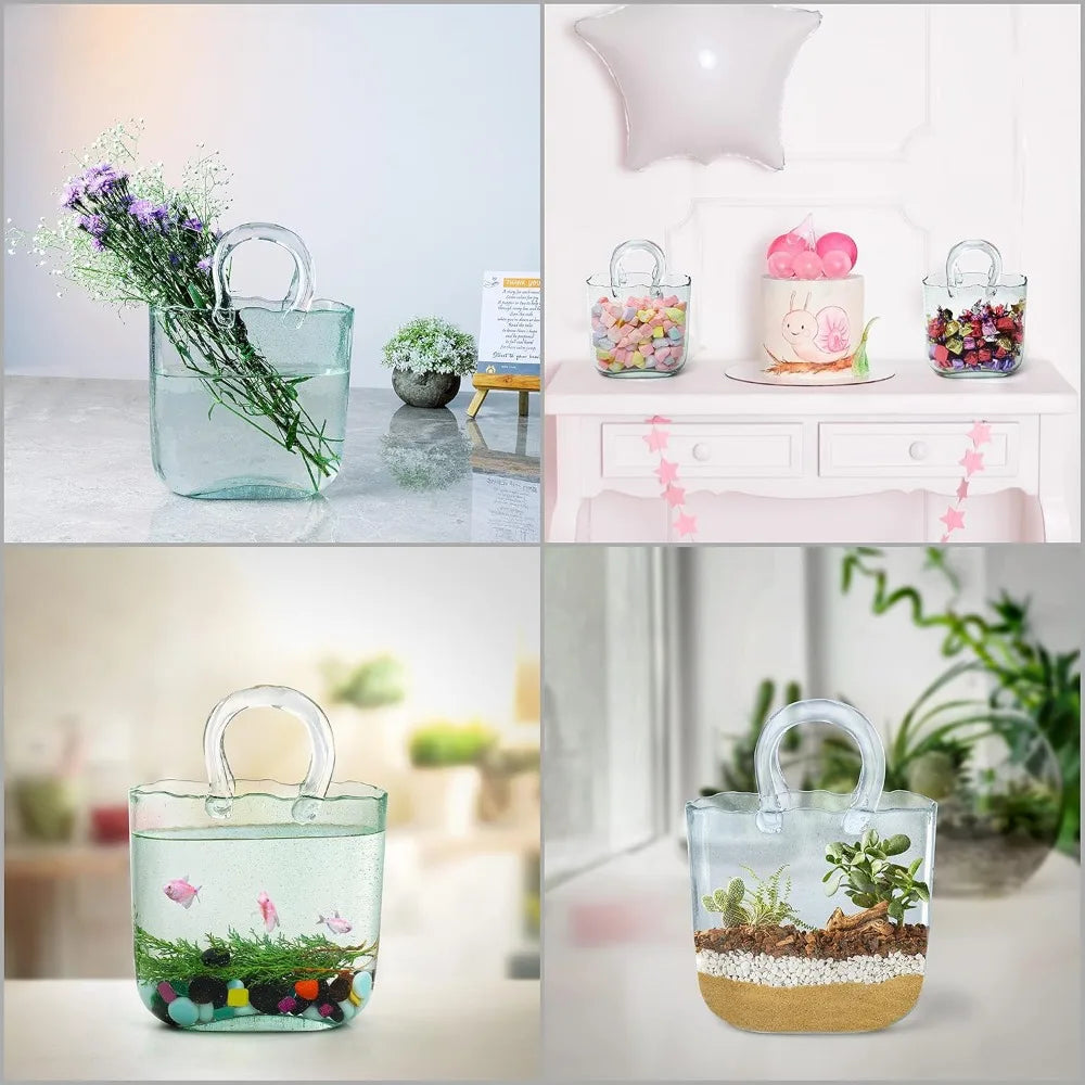Elegant Clear Glass Bag-Shaped Vase for Home Décor, Perfect for Displaying Flowers, Fruits, and Candies