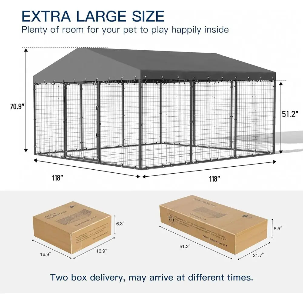 10x10x6 Large Outdoor Dog Kennel, Anti-Rust Galvanized Steel Dog Pen with Double Locks, Heavy Duty Dog Enclosure Fence with UV &