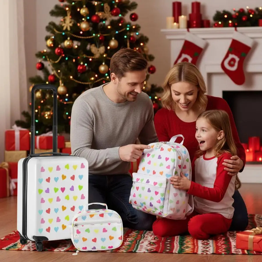 Pcs Kids Luggage Set Gifts for Christmas 17 Inch Kids Rolling Luggage Double Pattern Suitcase for Boys GirlsWhite,17 Inch,Love S