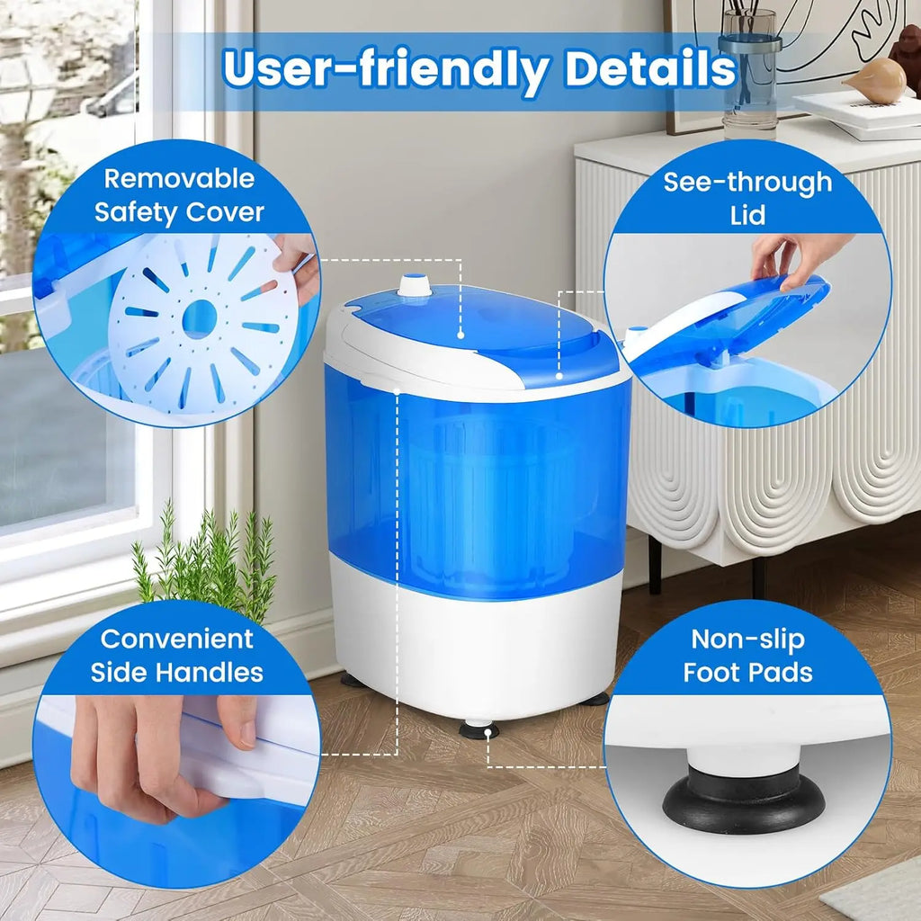 Portable Mini Washing Machine with Spin Dryer, Washing Capacity 5.5lbs, Electric Compact Machines Durable Design Energy