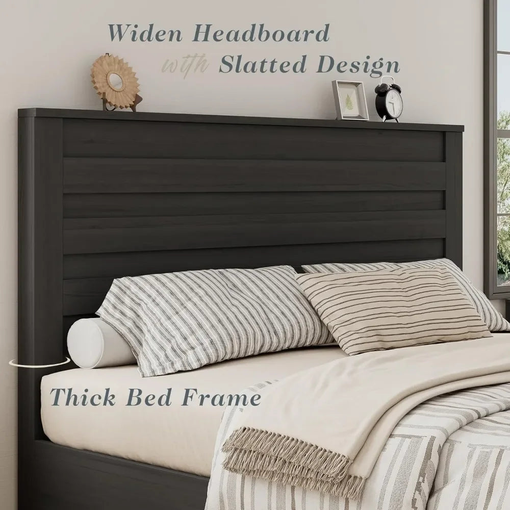 Farmhouse Bed Frame with Headboard, Platform Bed Frame with Wood Slats Support/No Box Spring Needed/Easy Assembly Customized