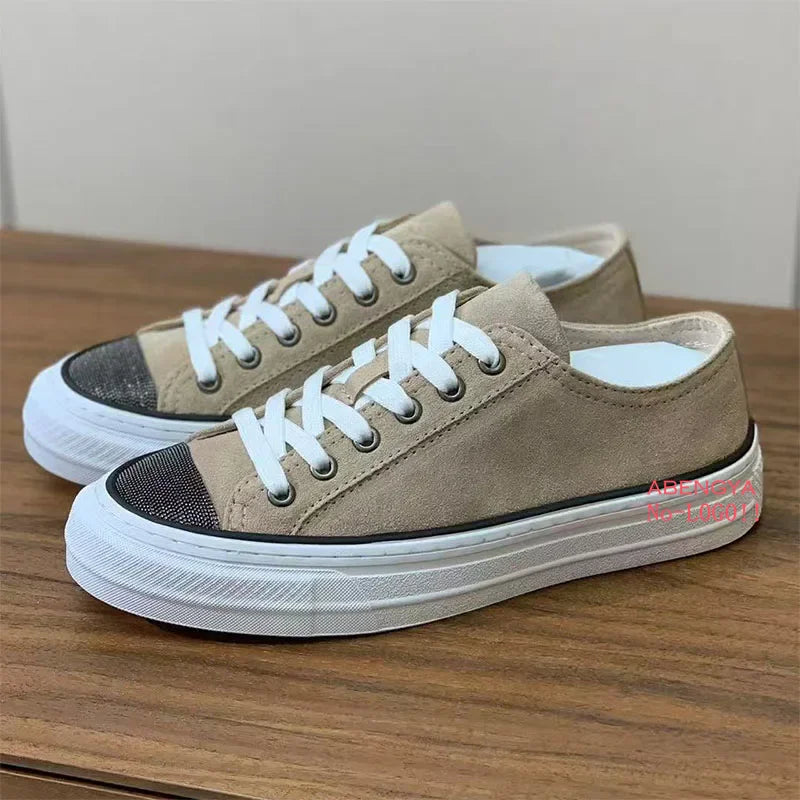 2025 Khaki Suede Flat Loafers Shoes Woman Thick Sole Lace Up Platform Women Shoes Autumn Casual Comfort Vacation Walking Shoes