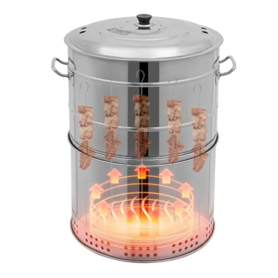 Large Portable Charcoal Barrel Grill for Outdoor Cooking: Stainless Steel 360 Smokeless Design with Multiple Clips Ideal for Ca