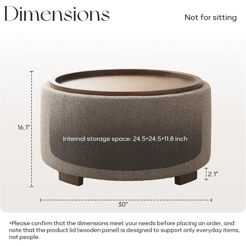 30 Inch Round Storage Ottoman Coffee Table, Modern Boucle Ottoman with Lift-Off Lid and Solid Wood Legs for Living ，Customized
