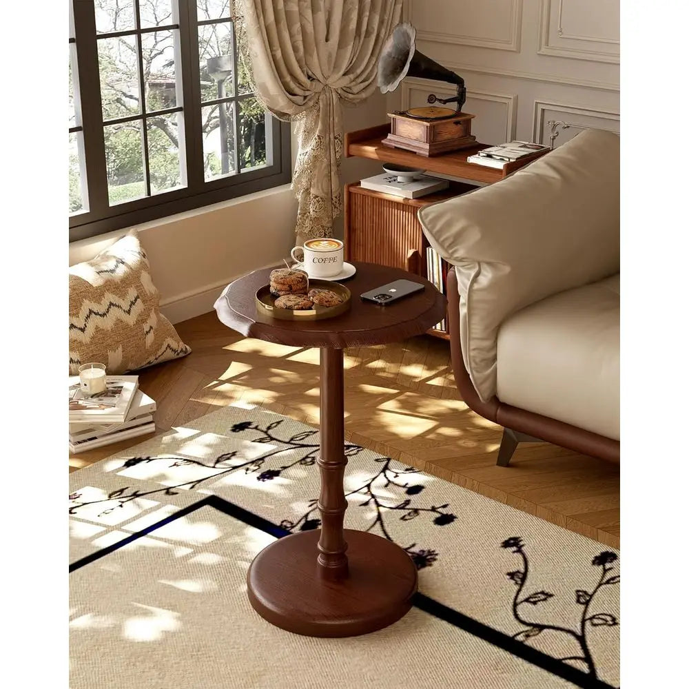 Solid Wood Accent Side Table, Pedestal End Table for Living Room, Small Bedside Table Nightstand for Bedroom, Coffee, Drink & Re