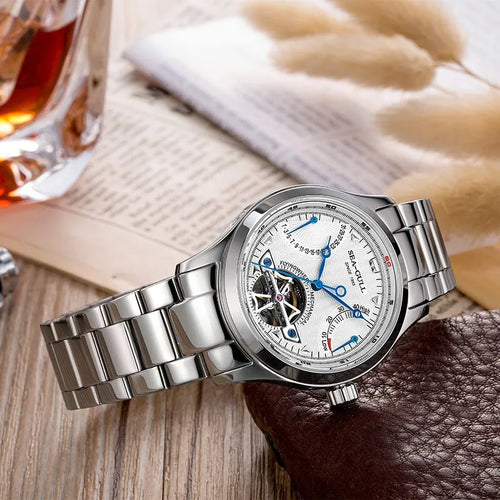 2025 Seagull Men's Automatic Mechanical Watch Multifunction Dial Calendar Sapphire Steel Band Men's Wristwatch M163S