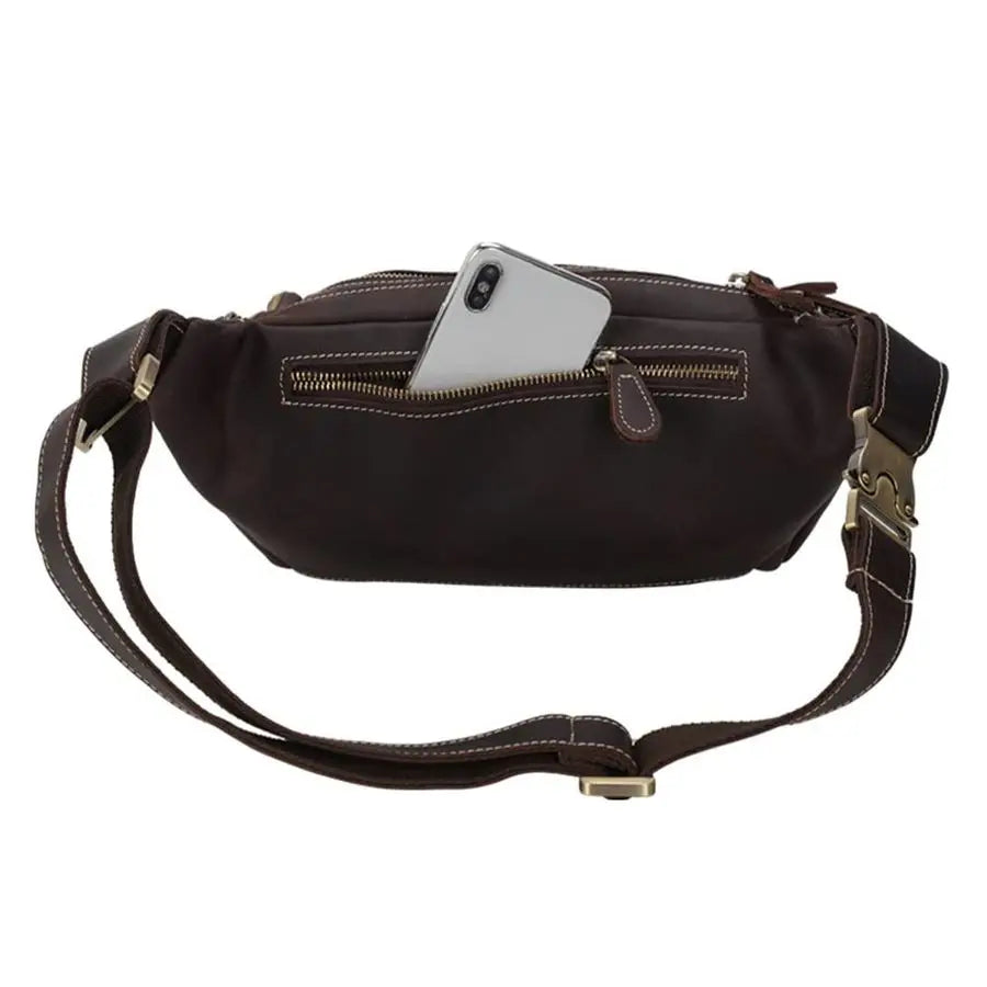 Genuine Leather Fanny Pack for Men Multifunction Waist Bag Outdoor Travel Camping Crossbody Bag