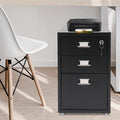 3-Layer Metal File Lock Cabinet With Wheels - Black for office school to store office supplies, folders, personal items