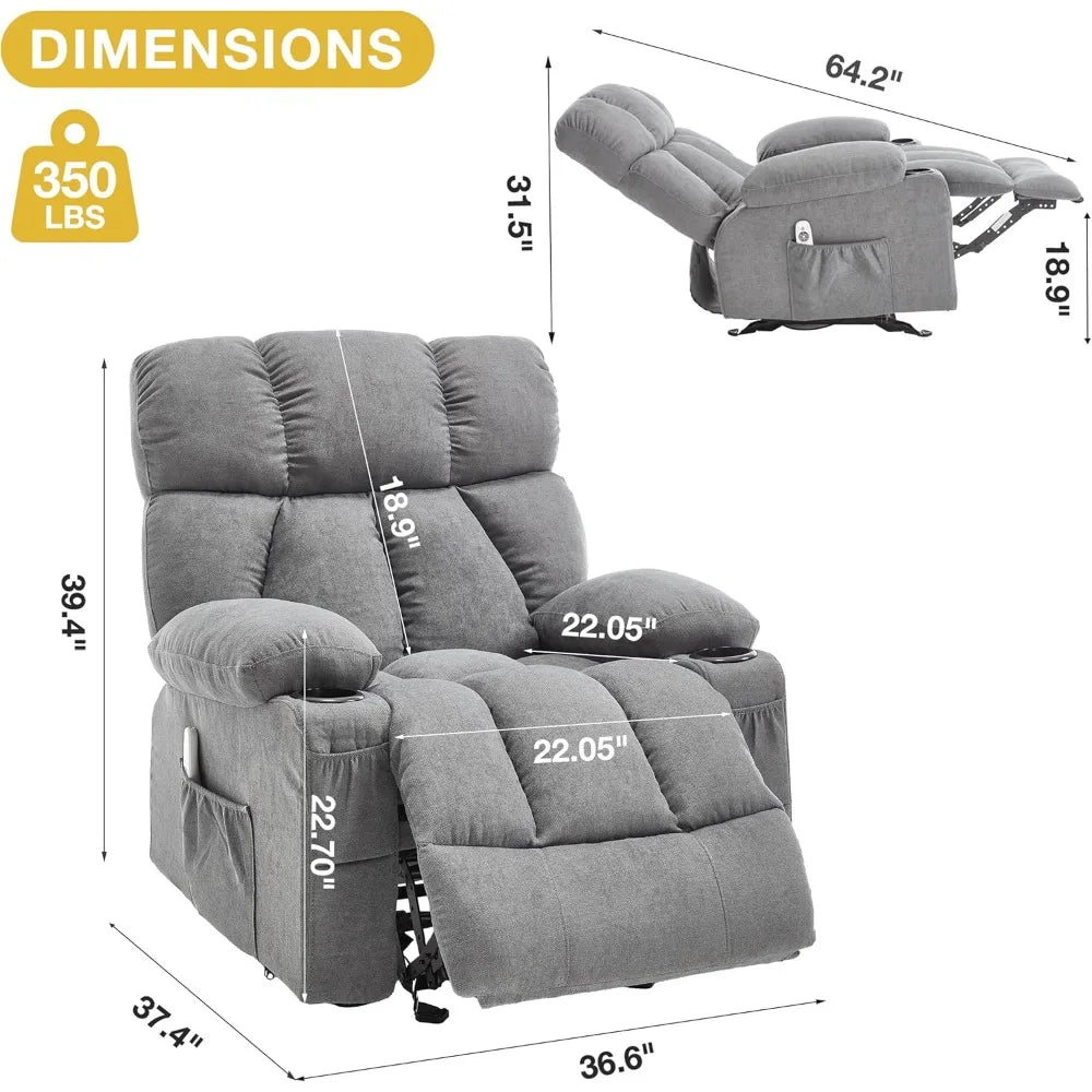 Ergonomic Fabric Nursery Chair with Overstuffed Rocker, Vibration, and Gentle Heat Features
