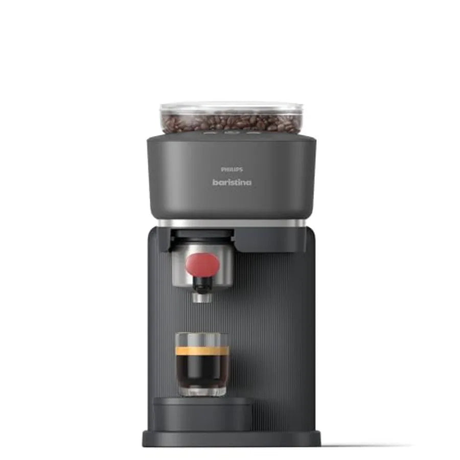 Baristina Espresso Machine Grind Tamp Brew Coffee Beans in One Swipe Compact 16 Bar Pump Pressure Automatic Grinder Black with