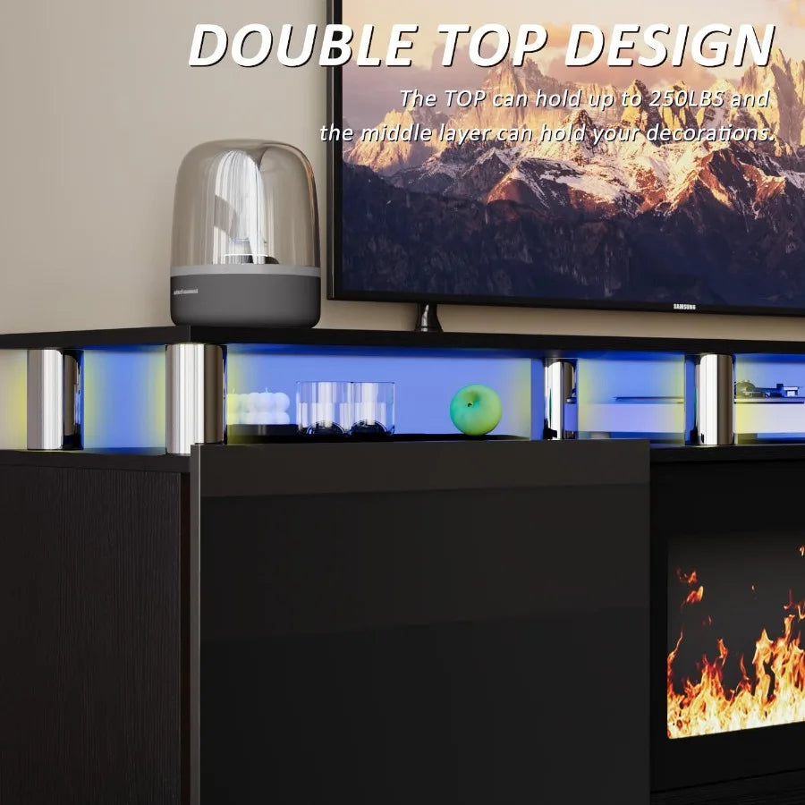80 Inches Fireplace TV Stand for TVs up to 90 Inches with 36'' Electric Fireplace Remote Modern Entertainment Center in Black w
