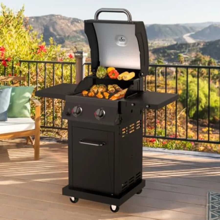 Nexgrill Deluxe 2-Burner Gas Grill with 401 SQ In Grate 28000 BTUs Heavy Duty Steel Frame Foldable Side Table Propane BBQ Grill