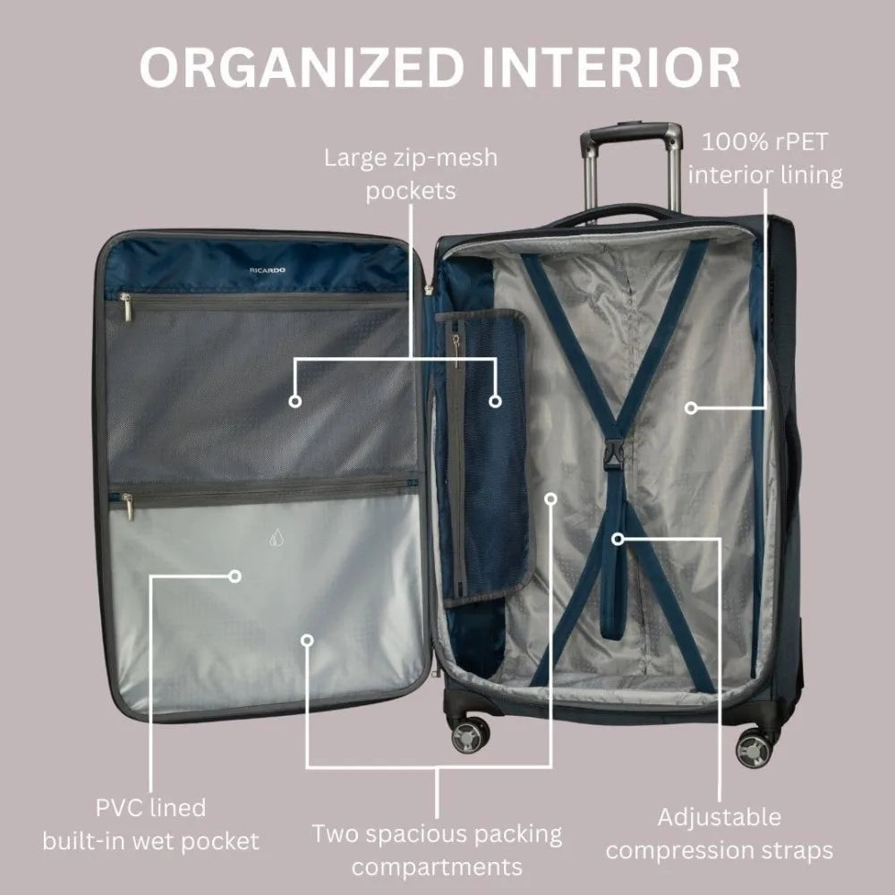 Eco-Friendly Recycled PET Medium Check-In Luggage, Sustainable Lightweight Travel Suitcase, 100% Recycled PET Material, Environm