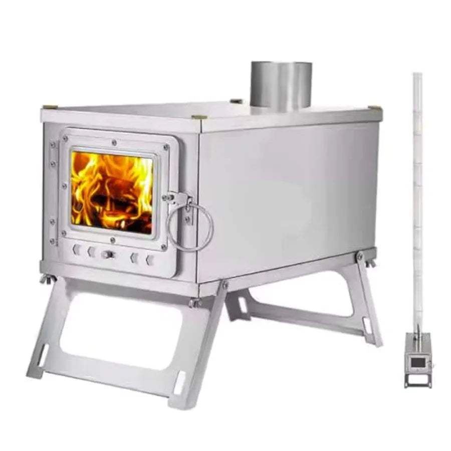 Portable WoodBurning Stove for Camping with Backpack and 8.6 ft Chimney Pipe; Lightweight and Foldable for Tent Hunting Ice Fis