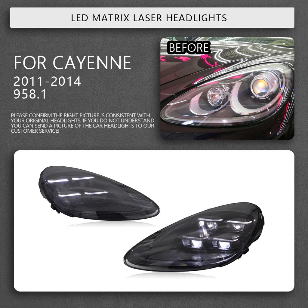Car Accessories For Porsche Cayenne Headlights 2011-2017 958 LED Laser Matrix Head Lamps Upgrade 2024 Style