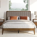 Casa Raven Solid Wood Queen Size Bed Frame - Mid Century Modern Style, Platform with Tufted Upholstered Adjustable Height Head