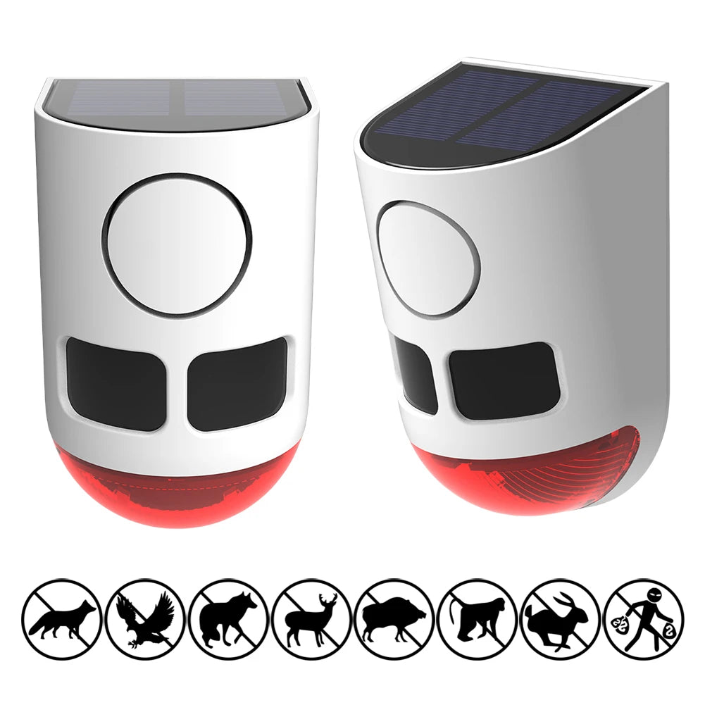Solar Outdoor Motion Sensor Alarm with Flashing Light To Deter Raccoon Deer Skunk Bear Coyote for Yard Farm Garden