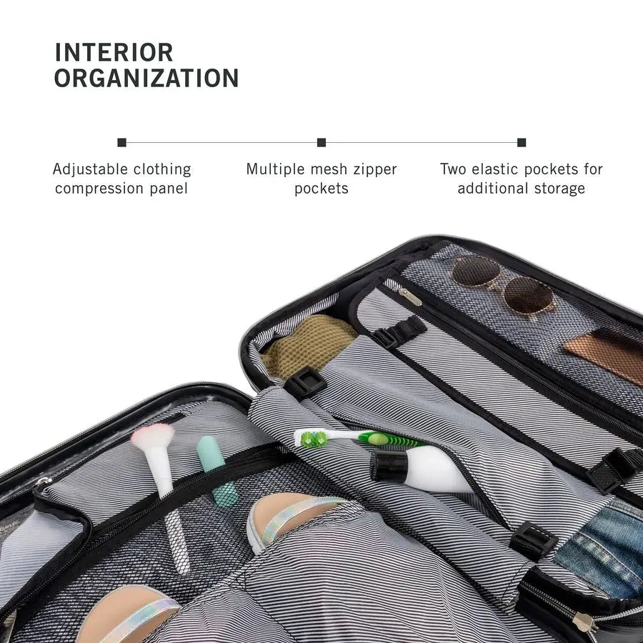 Tower Collection Lightweight Hardside Expandable 8Wheel Spinner Travel Luggage, Black, 2Piece Bundle Carry On Backpack