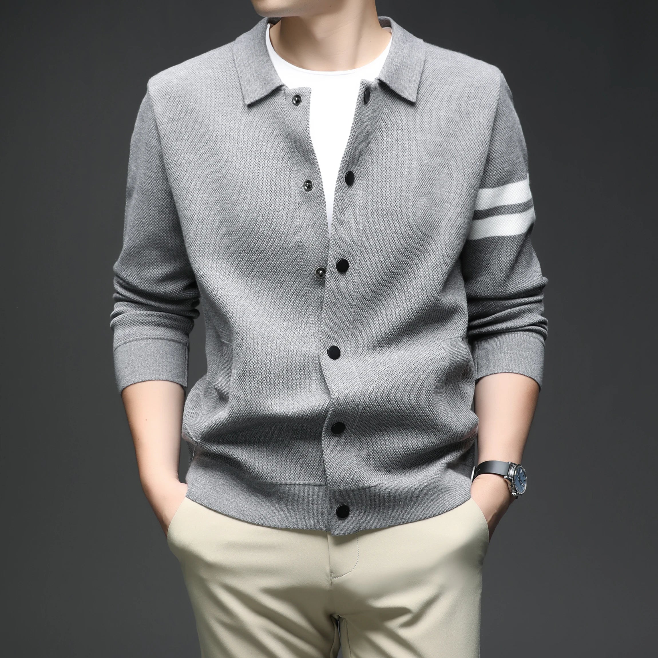 Men's knitted cardigan collar autumn and winter men's sweater fashion versatile leading sweater jacket