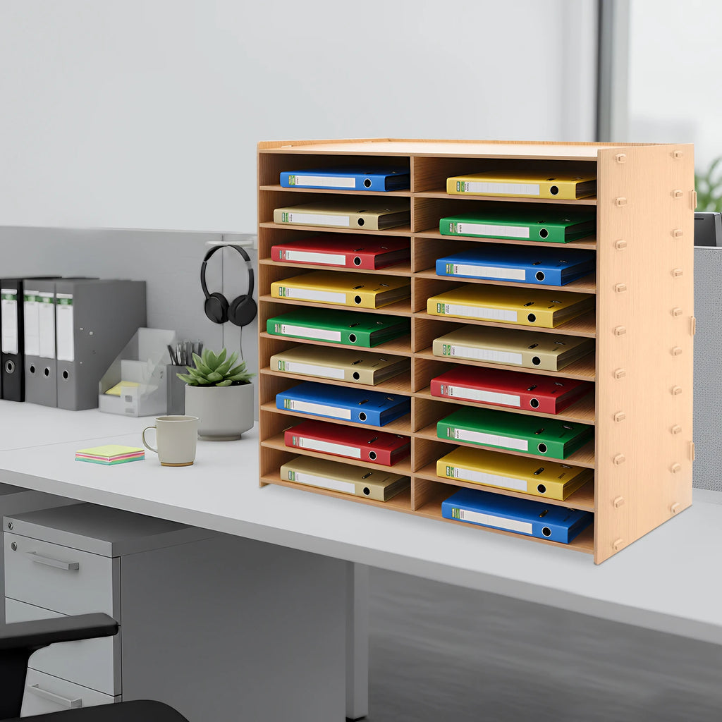 9-Tier Desktop File Organizer,18 Compartments Magazine Rack, 5mm Thick Planks for Document Storage,Space-Saving Vertical Design