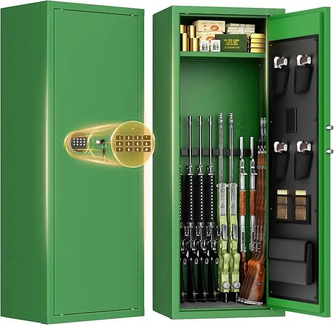 Fireproof Rifle and Pistol Safe with Digital Lock, Adjustable Shelves, and Handgun Pockets for Home Security