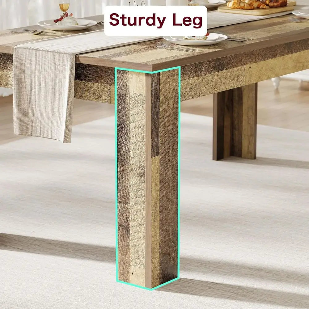 Farmhouse Style Large Rectangular Dining Table for 4-6, Rustic Brown, Ideal for Small Spaces and Apartments