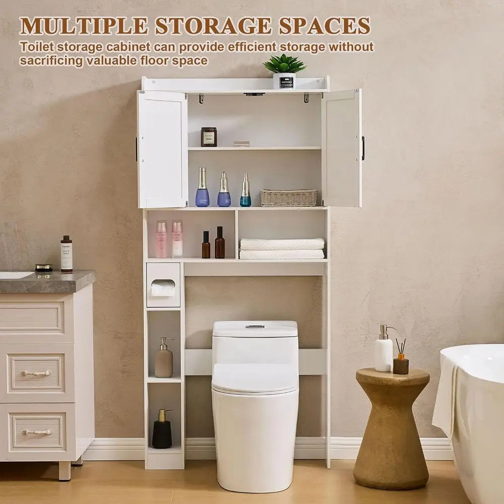32 Inches Width Farmhouse Storage Cabinet Over Toilet with 2 Barn Door, Toilet Paper Holder Stand, Toilet Rack for Bathroom, Lau