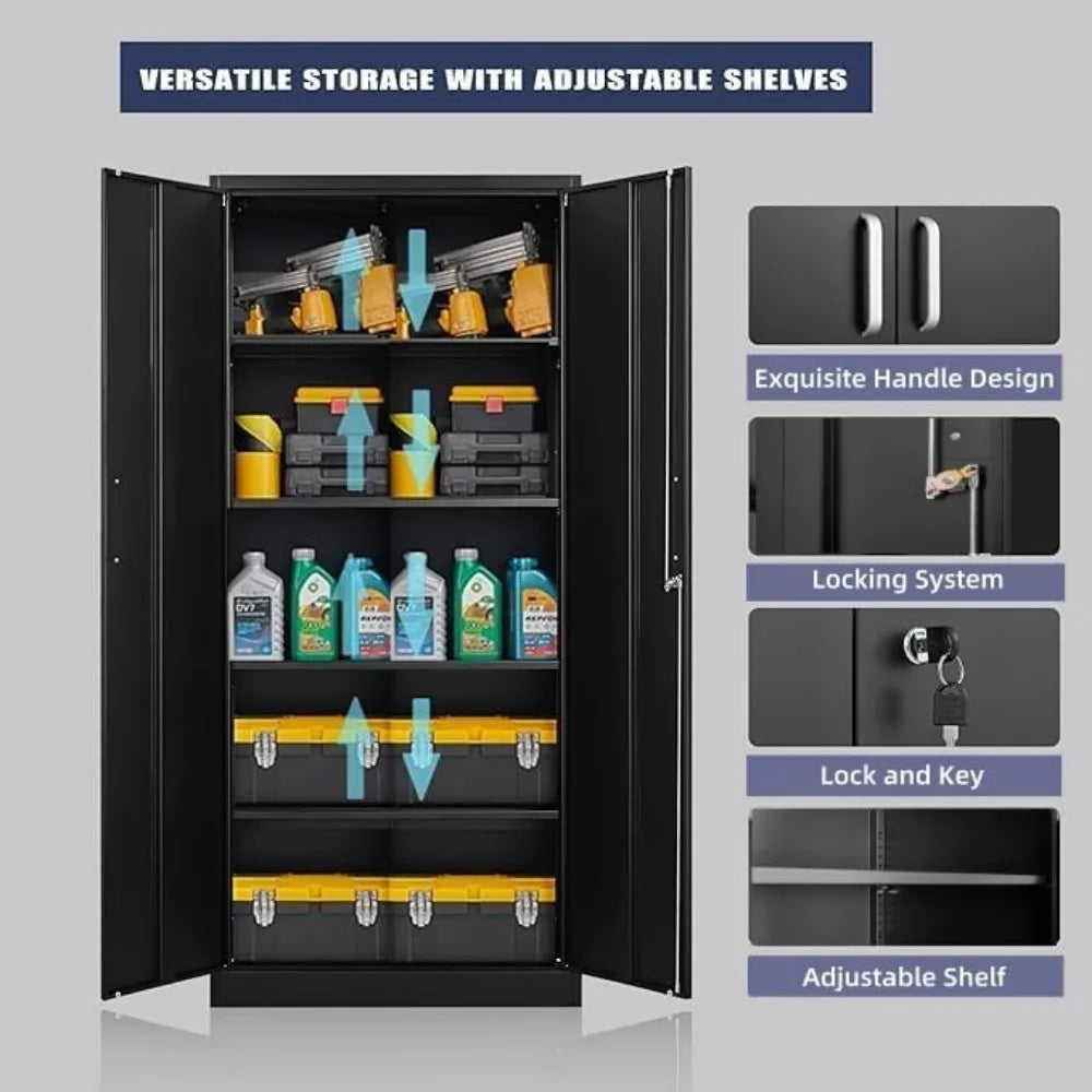 Metal Storage Cabinet with Adjustable Shelves, Garage Storage Cabinets with Doors and Shelves, File Cabinets for Home Office