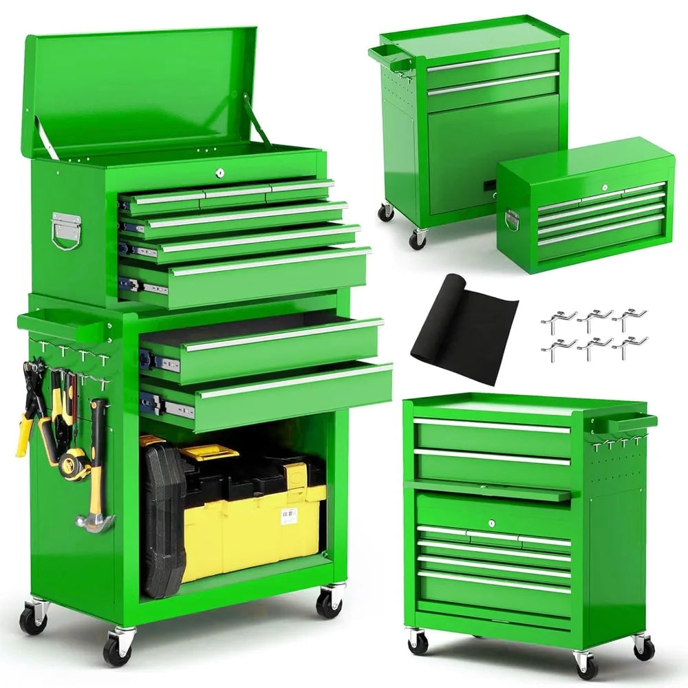 Tool Chest, 8-Drawer Rolling Tool Storage Cabinet with Wheels, Detachable Top Tool Box, and Locking Mechanism,, Customized