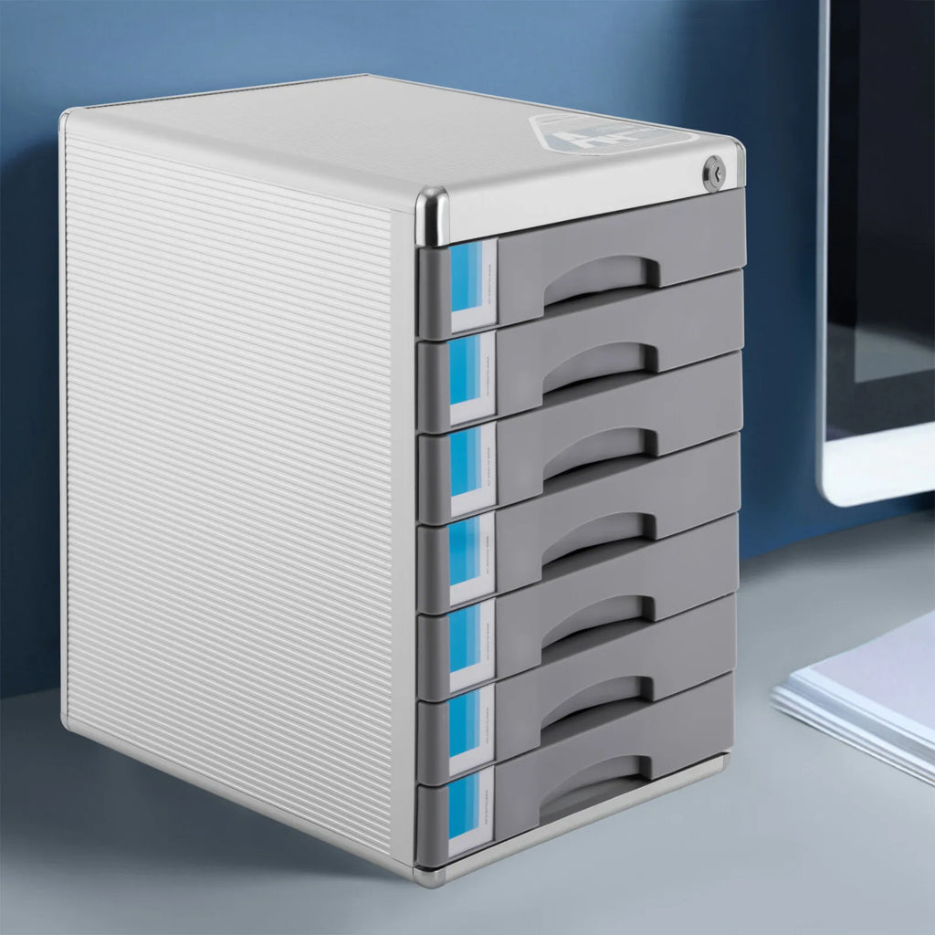 Aluminum Alloy Drawer Organizer with 7 Compartments Lockable for Office Files Documents and Supplies Desk Storage Unit