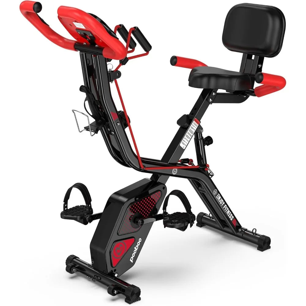 Folding exercise bike, fitness stationary bike, grade 8 adjustable resistance, back support pad for home gym workouts