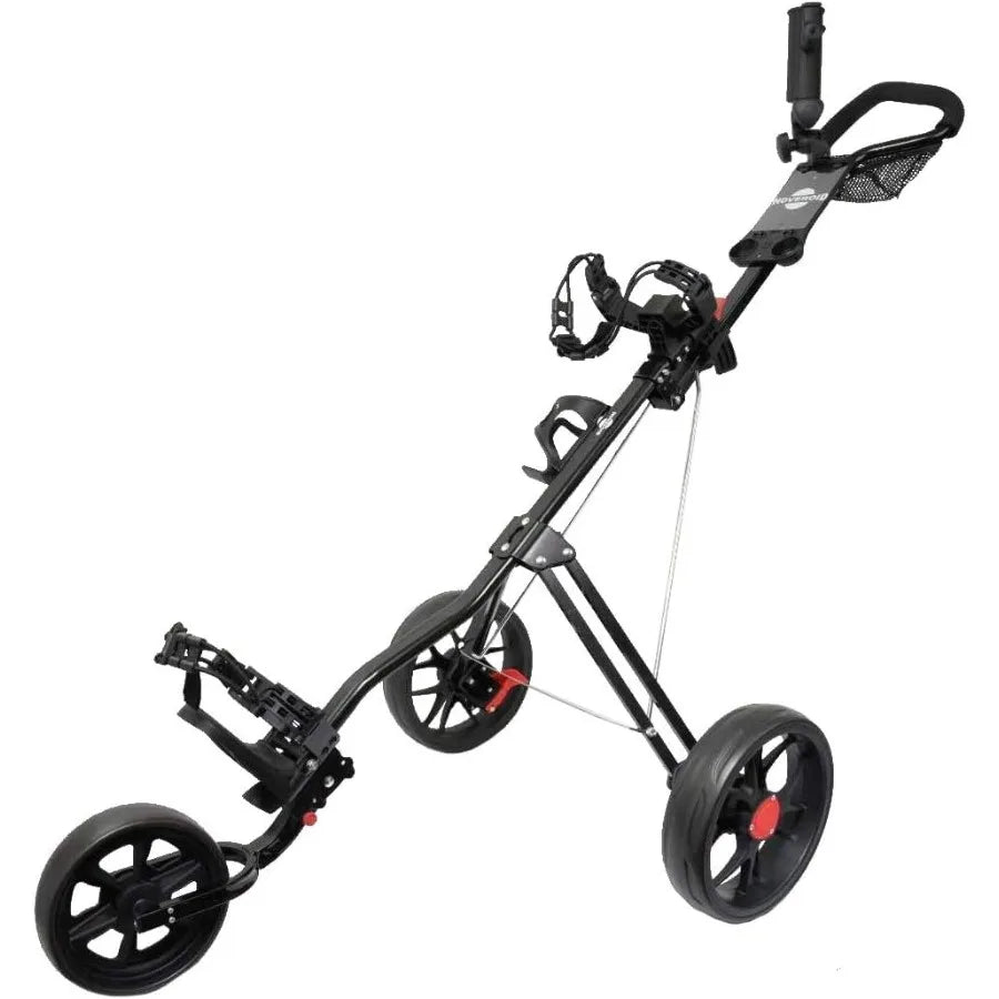 Hoveroid 3 Wheel Foldable Lightweight Golf Push Cart with Foot Brake Walking Golf Cart for Golf Clubs Push Cart with Black Fini