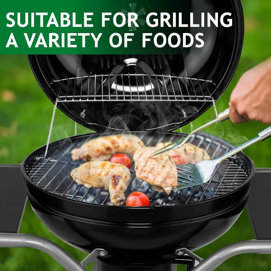 22 inch Outdoor Barbecue Pit Grill Cart with 2 Side Tables for Patio Backyard Camping Picnic Cooking Portable Kettle Charcoal G