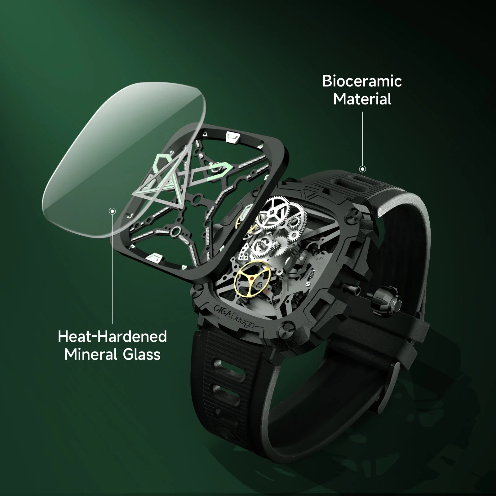 CIGA Design Skeleton Watches Luminous Automatic Movement 2024 Series X Eye Of Horus Fashion Male Black Mechanical Wrist Watch
