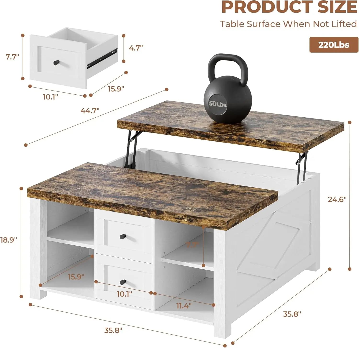 Lift Top Coffee Table with Storage Square Living Room Table with Charging Station and Drawers
