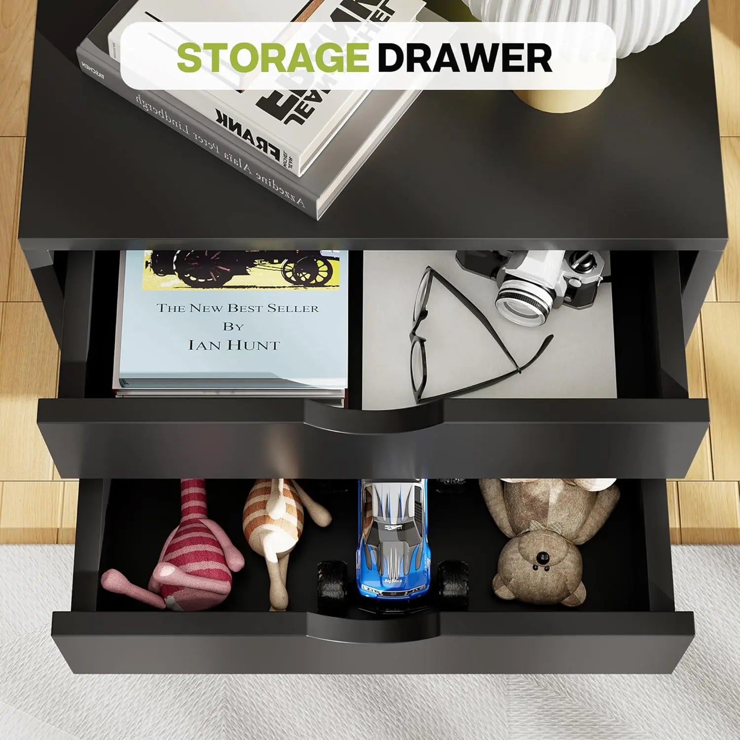 5-Drawer Mobile Storage Cabinet with Wheels, Black Office Dresser for Home Organization