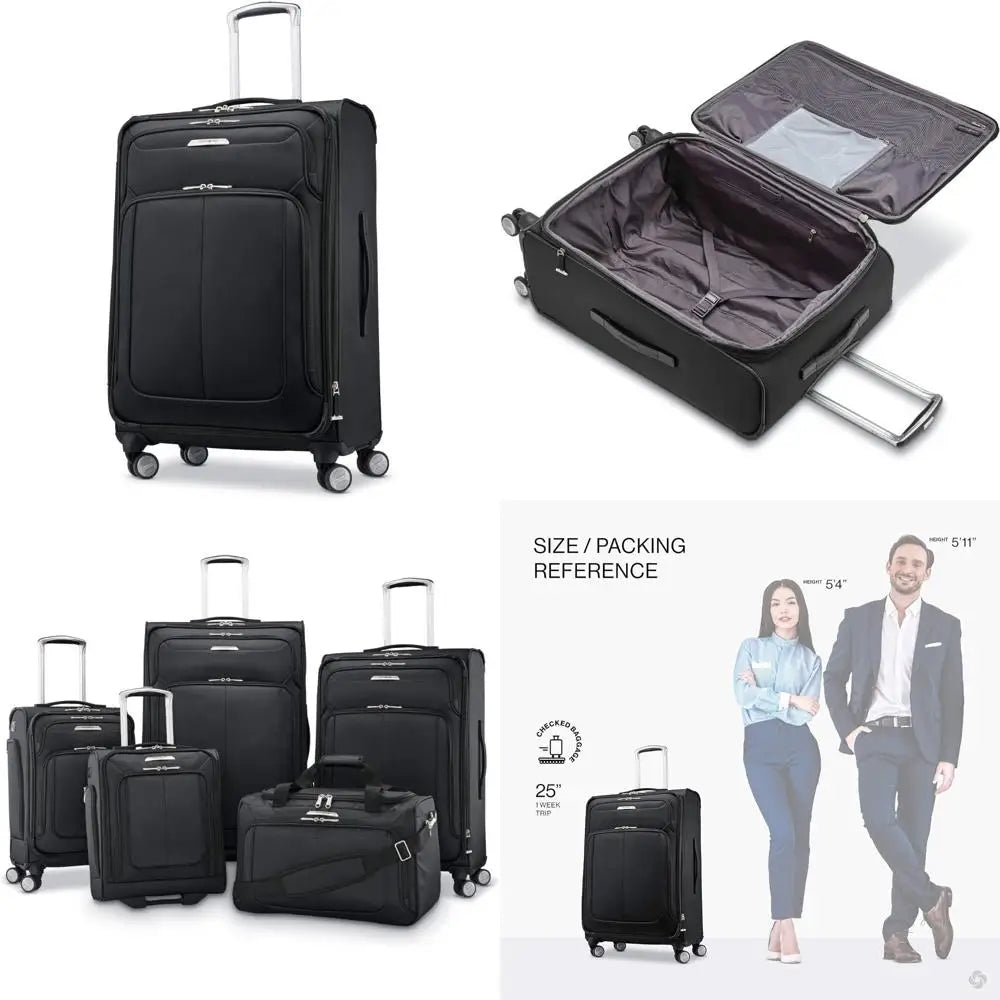 Expandable Softside Spinner Luggage with Medium Size, 25-Inch, Midnight Black, Checked Luggage for Travel