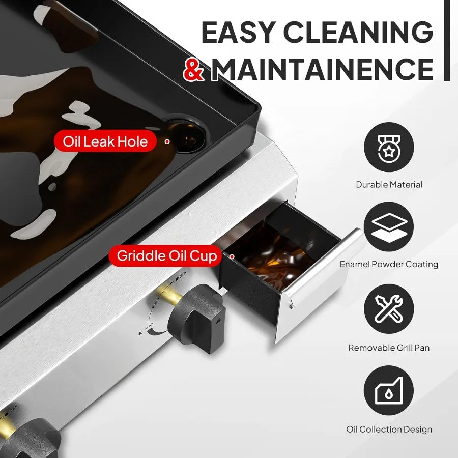 4 Burner Portable Propane Griddle with Lid 40000BTU Tabletop Flat Gas Grill with Ignition and Oil Collector for Outdoor Cooking