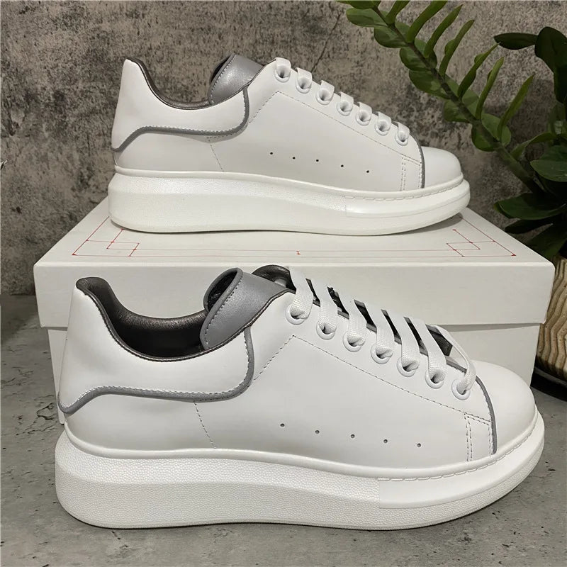 Platform White Sneakers for Women - Leather Chunky Sole Shoes, Spring Casual Fashion Sneaker, Elevator Shoes Comfortable Daily