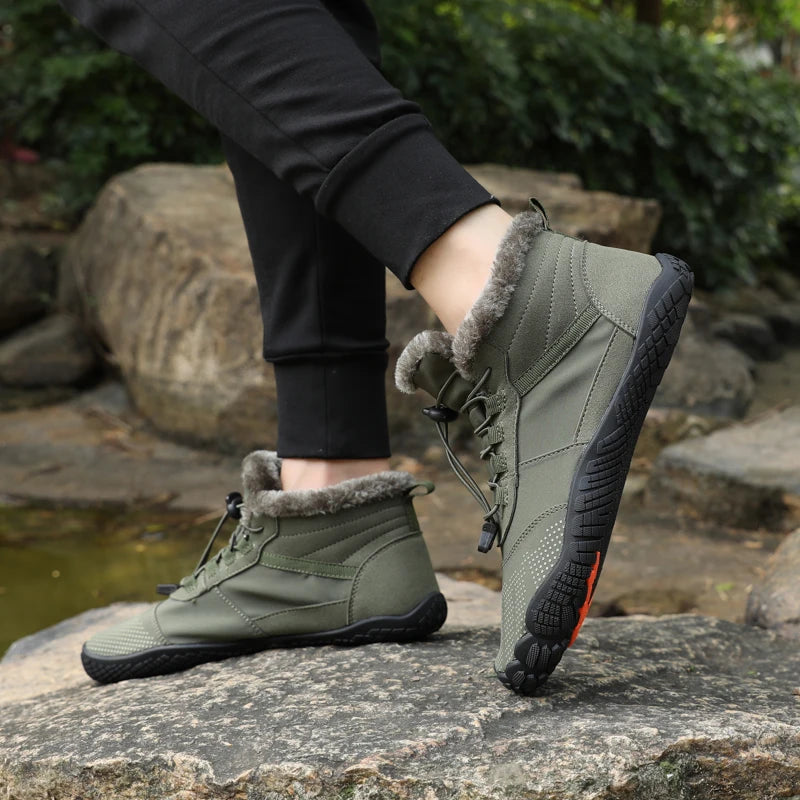 Mens Womens Snow Boots Barefoot Shoes Waterproof Wide Toe Box Shoes Minimalist Zero Drop Sole Cotton Boots Sneakers