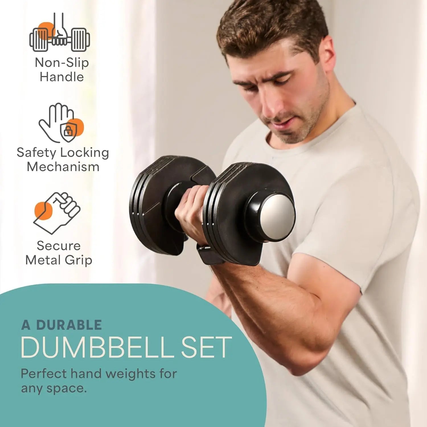 W_Adjustable Dumbbells Set - 5in1- 25lb weights Set & Single with Rack - Quick Adjust, Secure Grip - Compact Hand Weights