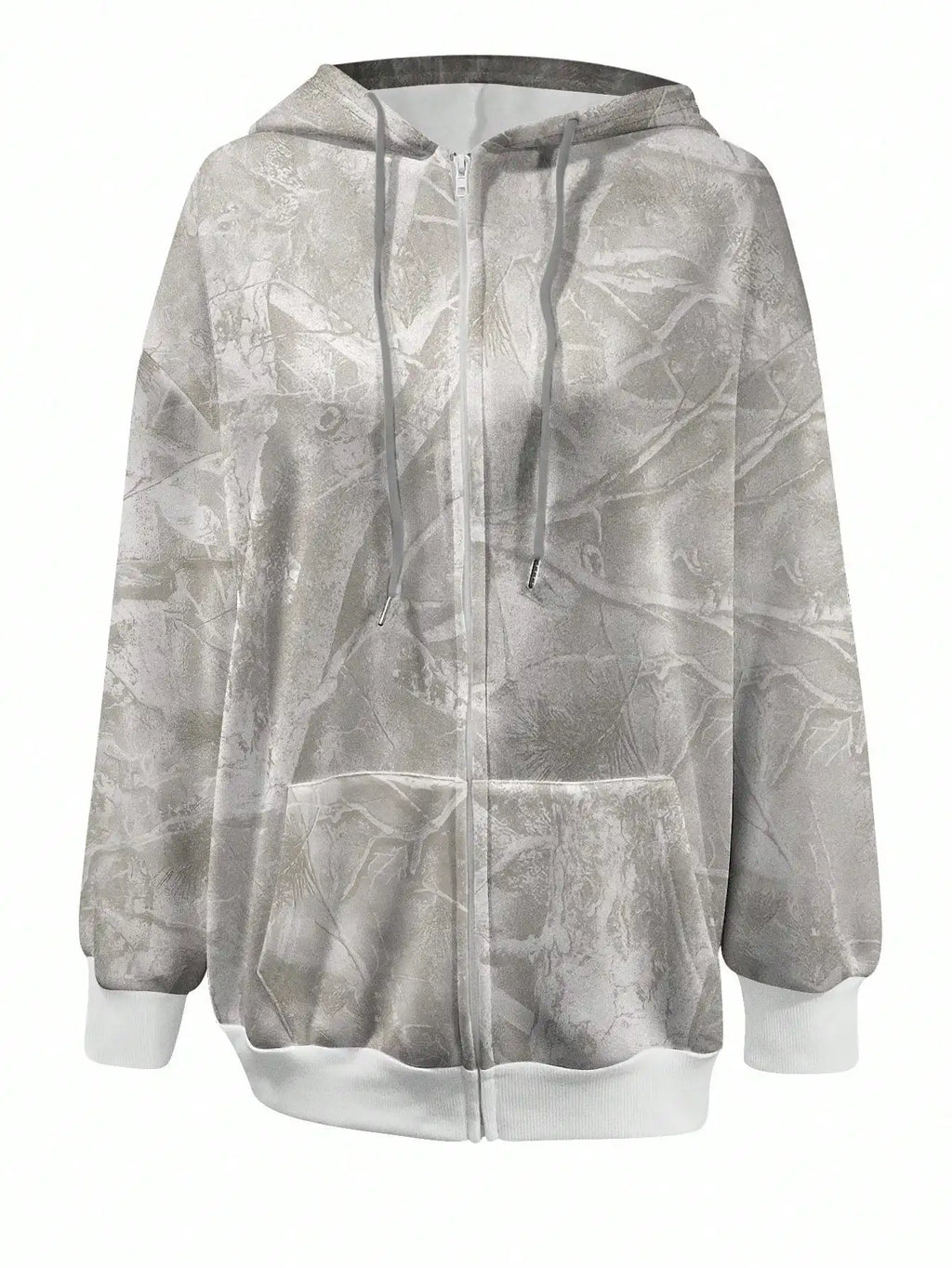 Leaf Camo Print Zip Up Hoodie for Women - Loose Fit Fall Winter Jacket with Front Pocket